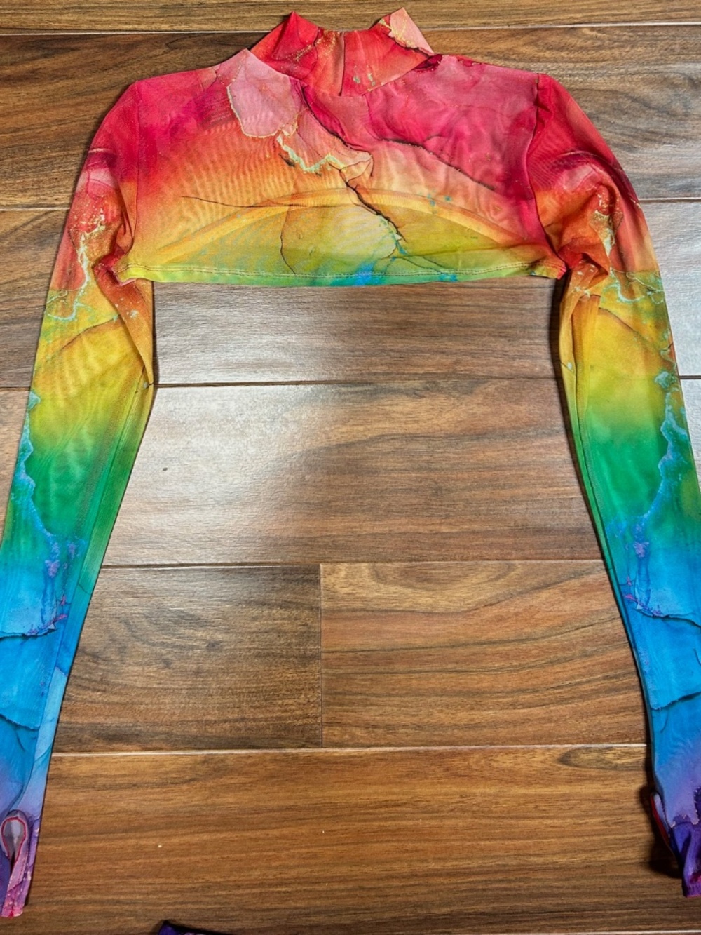 Badinka Rainbow Marble Mesh Set – Bell Bottom Pants + Crossed Sleeve Top-S - Picture 8 of 13